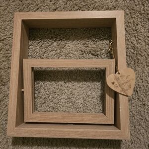 Natural Wood Double Frame with Heart Charm